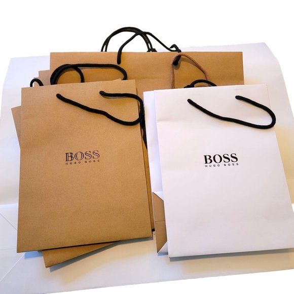 Hugo Boss Shopping Bags White Brown Set of 8 Signature Reusable Gift Prop VR208 - Picture 2 of 16
